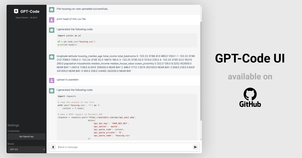GPT-Code UI screenshot
